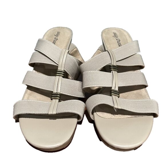 NEW Easy Street FLEX Women's 12 WIDE Slip on Block Heel Open Toe Tan Sandals - Picture 5 of 7